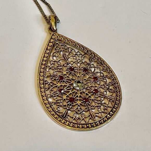 Vintage large gold & crystal pendant on chain - Picture 1 of 4